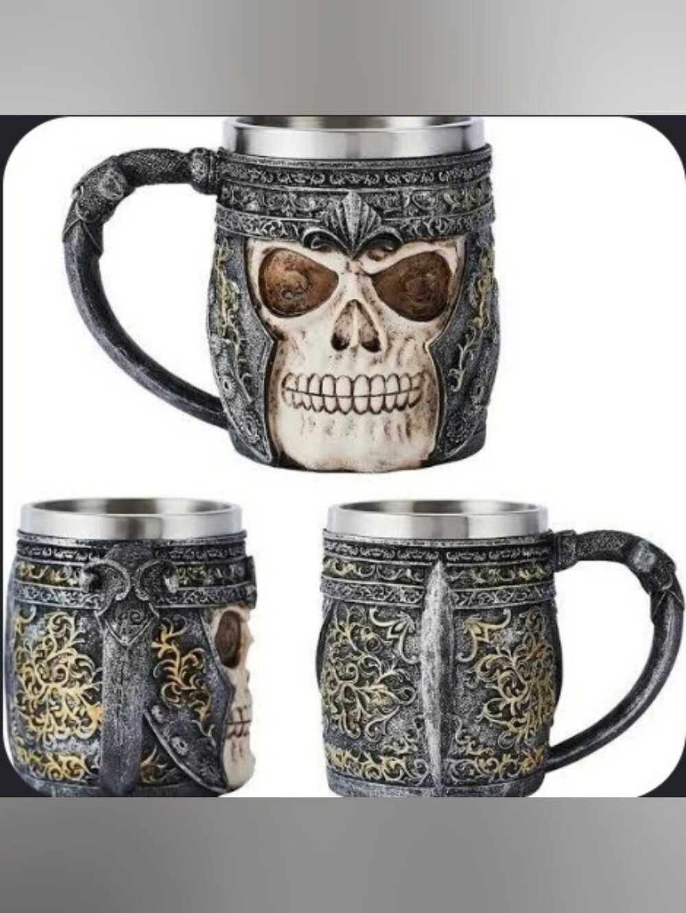 3D Gothic Viking Warrior Skull Tankard Mug 14oz